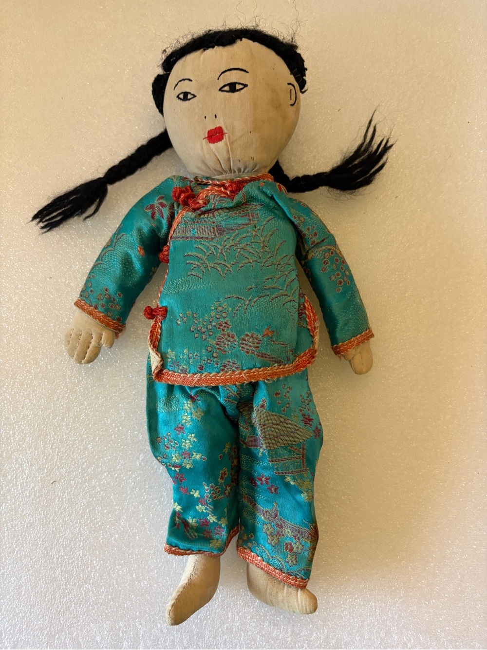 Vintage Ada Plum Style Chinese Cloth 10” Doll-Hand Embroidered 1950’s Antique